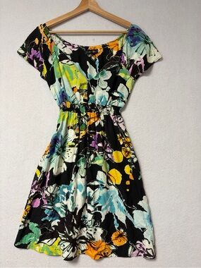 Vintage Jams World St. Tropez Hawaiian Floral Rayon Dress Made in Hawaii USA XS